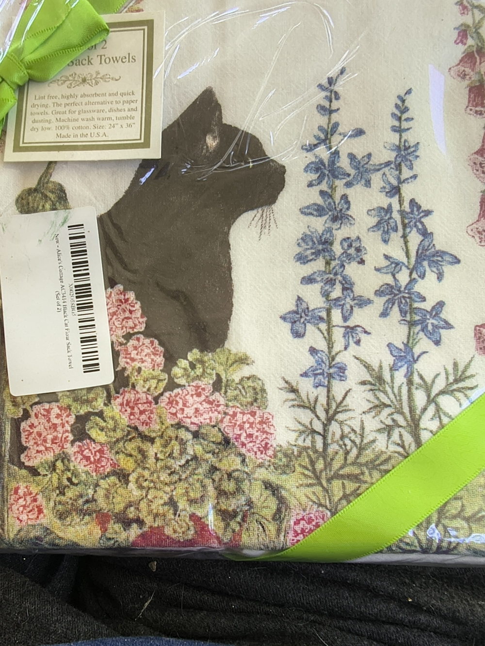 Alice's Cottage Black Cat Flour Sack Towel (Set of 2)